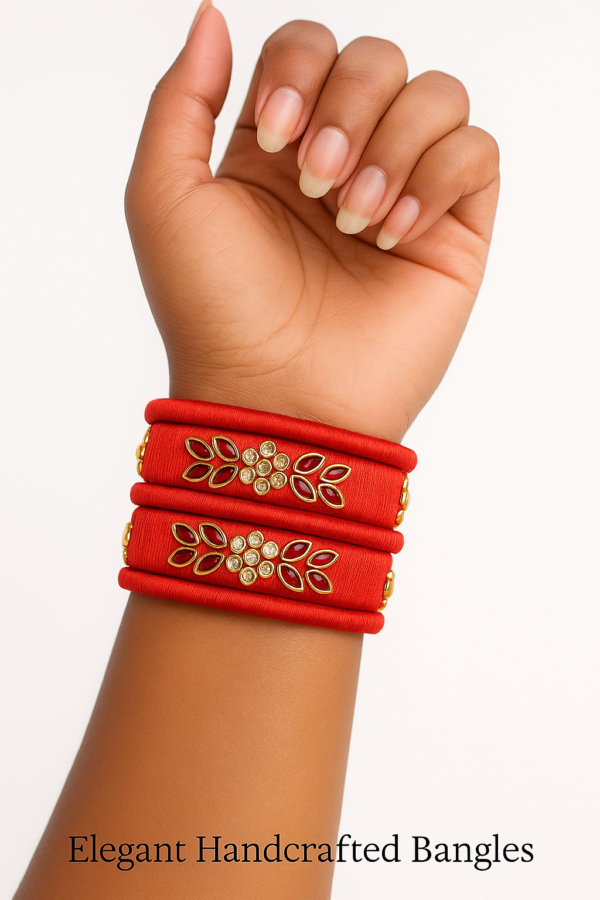 Beautiful Red silk thread bangles, adorned with stunning kundan-style stones.