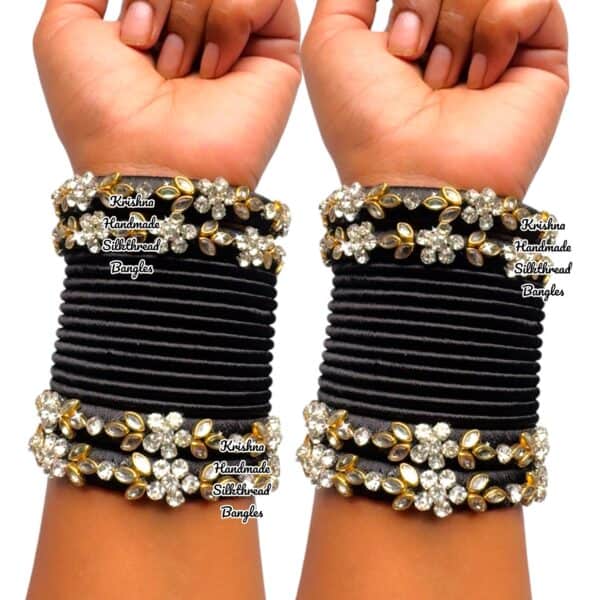Black Colour Silkthread Kundan Bangles