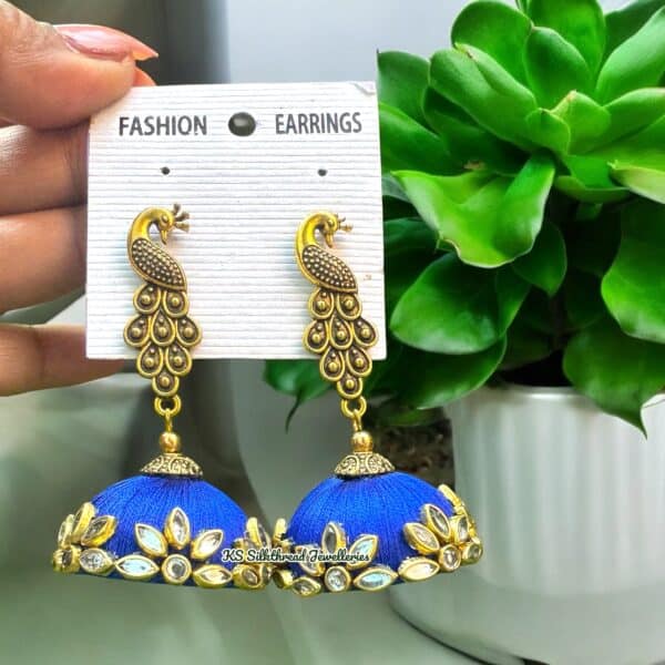 Blue Colour Peacock Stud Silkthread Earring jhumka